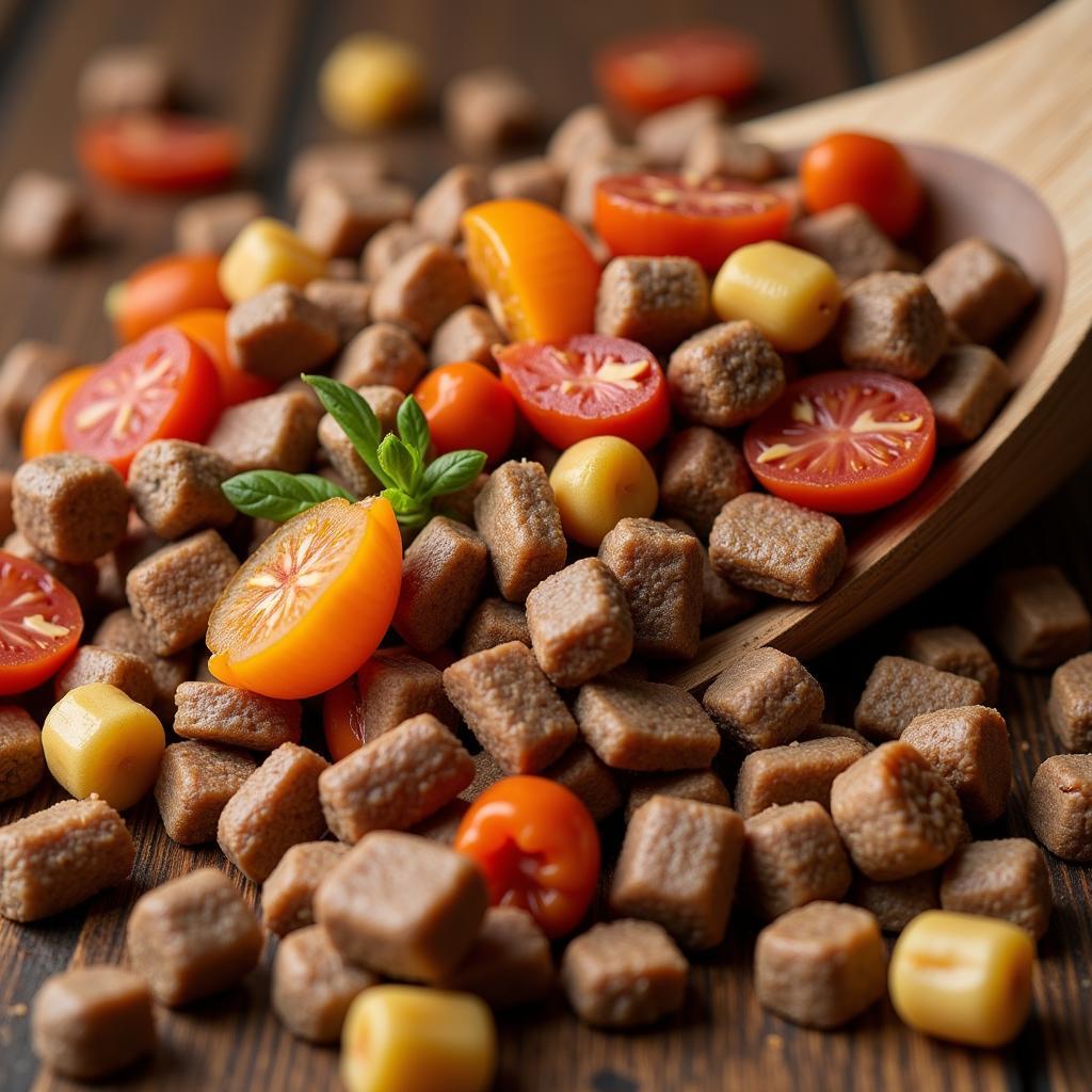 Close-up view of Manitok dog food ingredients