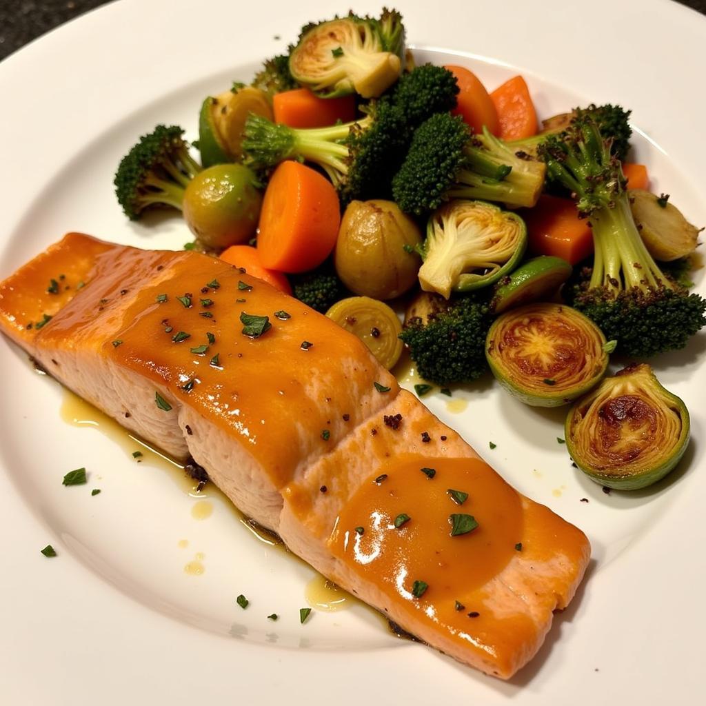 Maple-glazed salmon with roasted vegetables