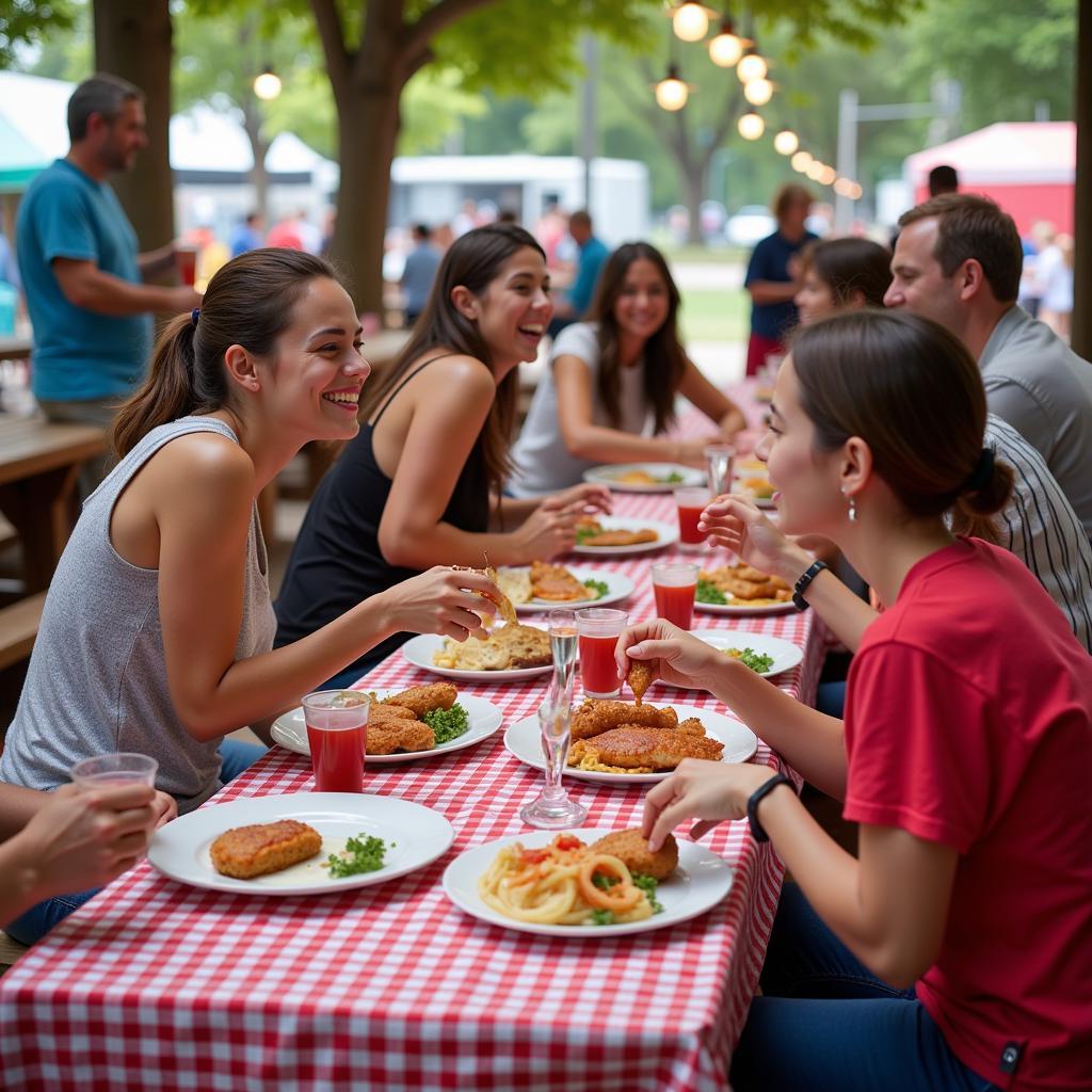 A group of friends enjoying their meals from Maria's Bene Cibo food truck