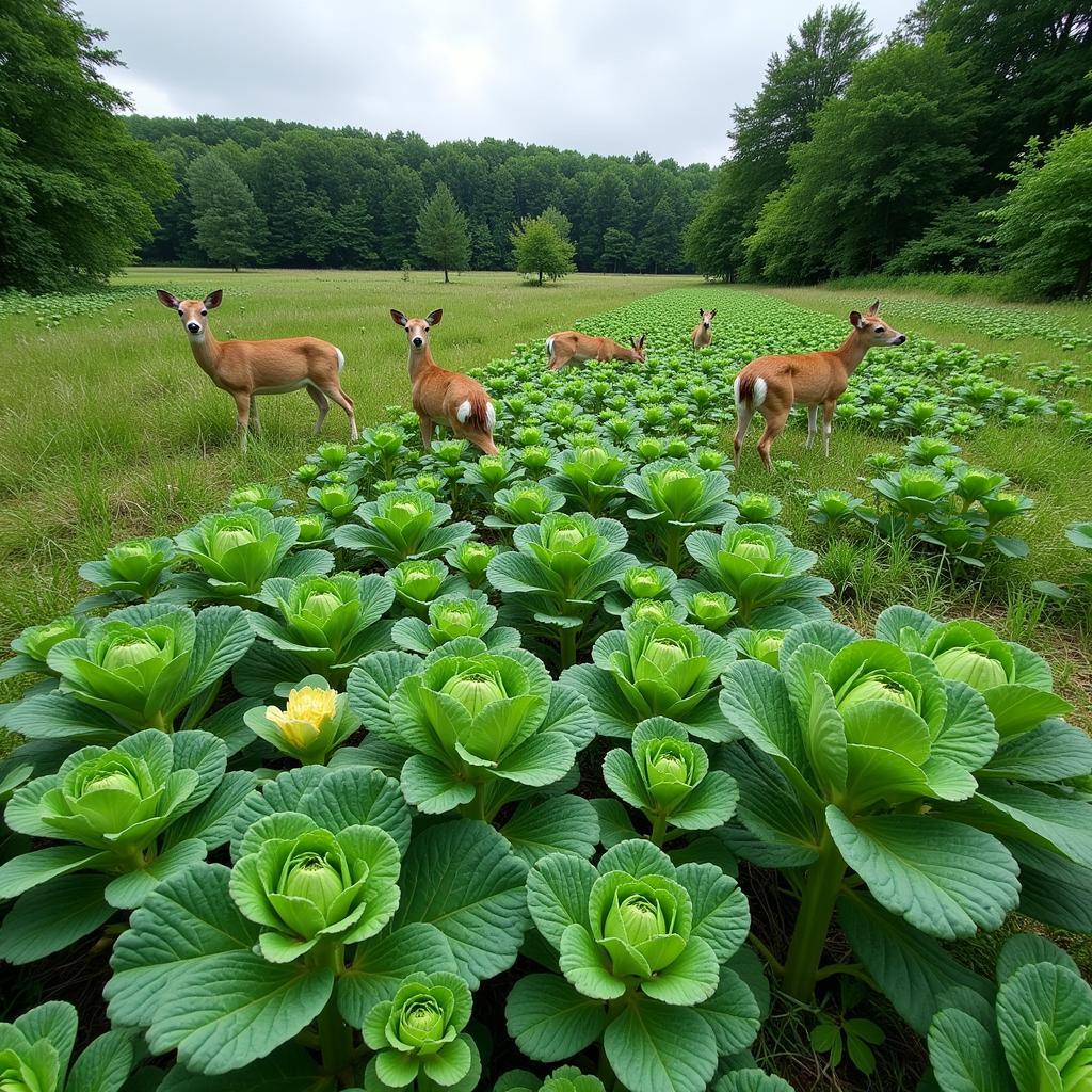 A thriving brassica food plot attracting deer