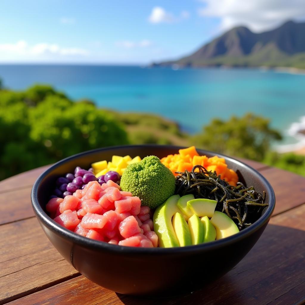 Enjoying a late-night poke bowl in Maui