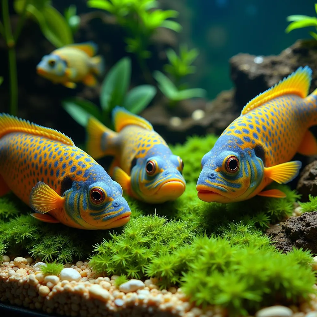 Mbuna Cichlids Eating Algae