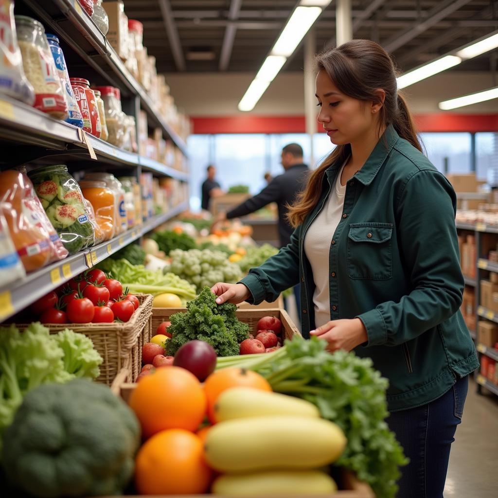 Client choosing food items at a McHenry County food pantry