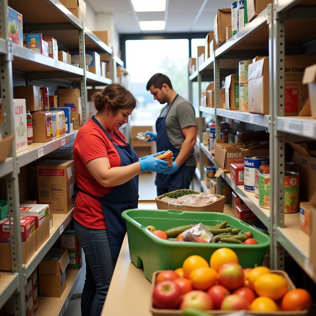 Volunteers sorting food donations at a McHenry County food pantry