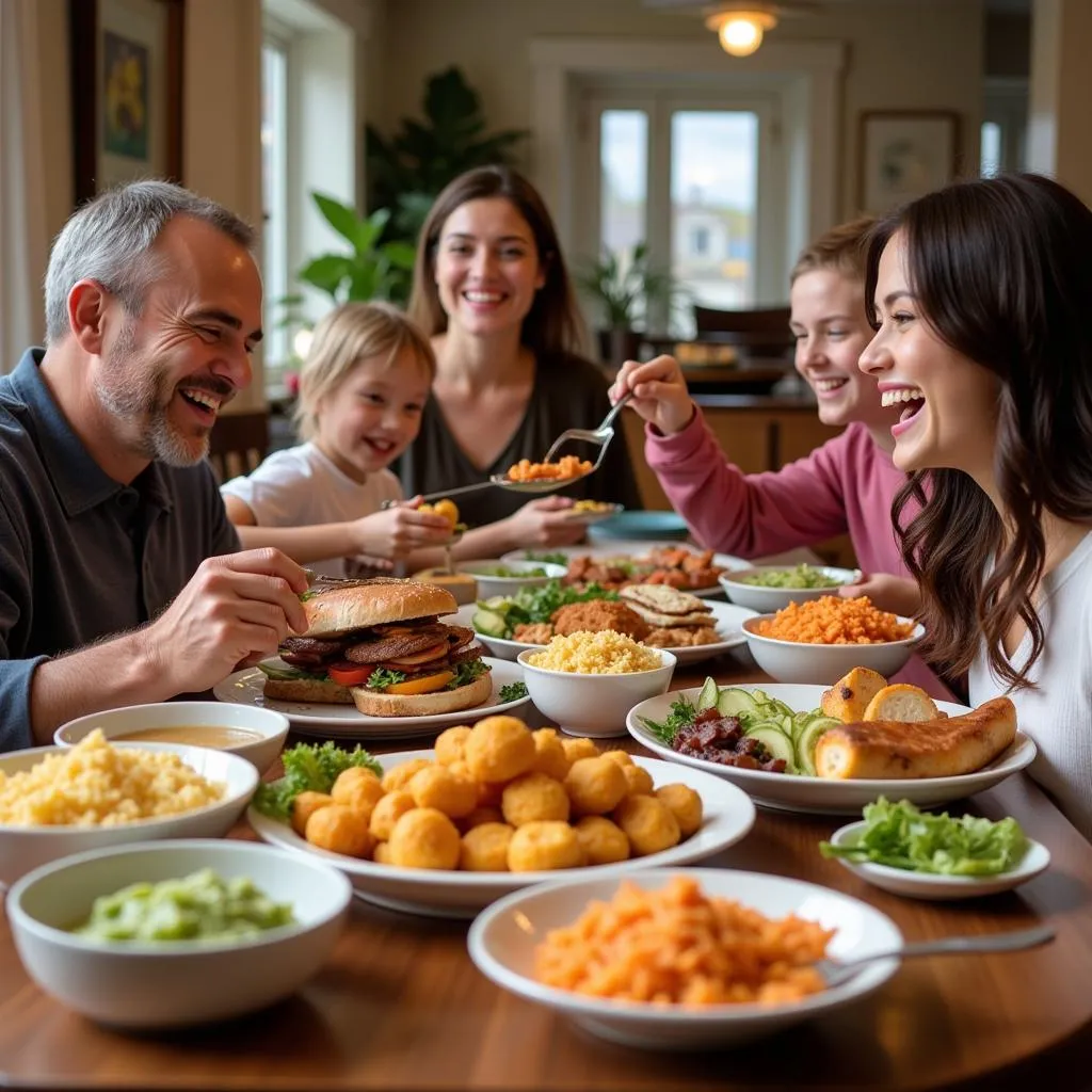 Family Enjoying Meal Mart Kosher Dinner