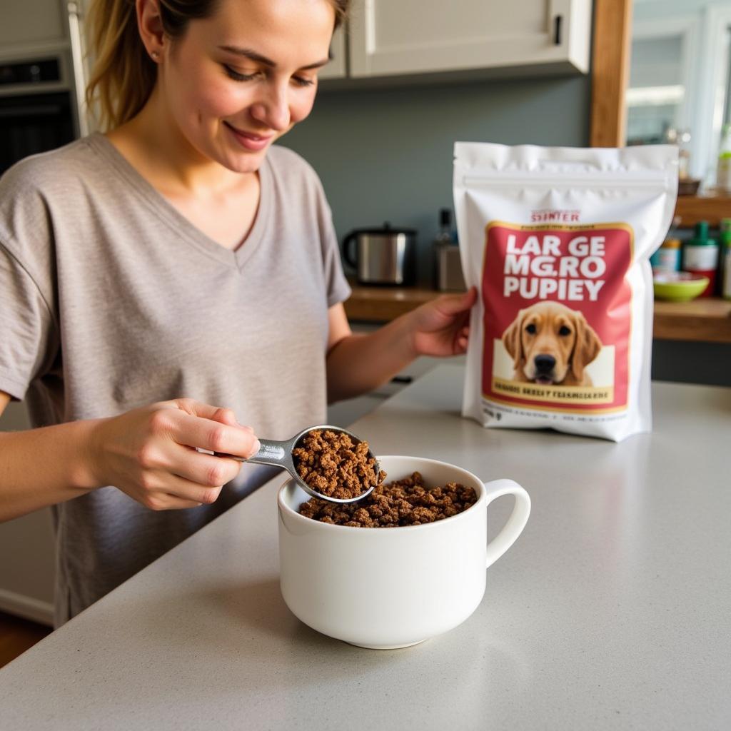 Measuring the right amount of food for a Labrador Retriever puppy