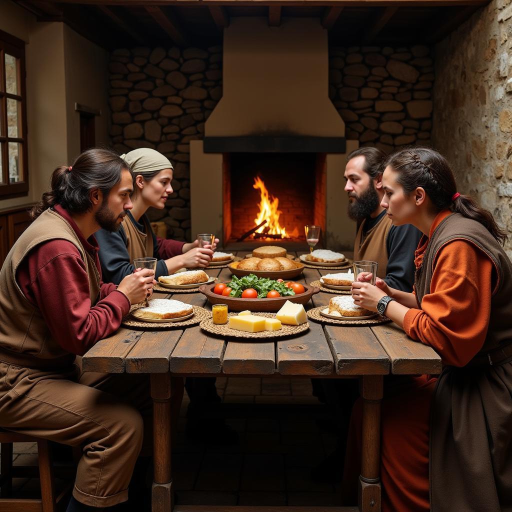 Medieval Peasants Enjoying a Simple Meal