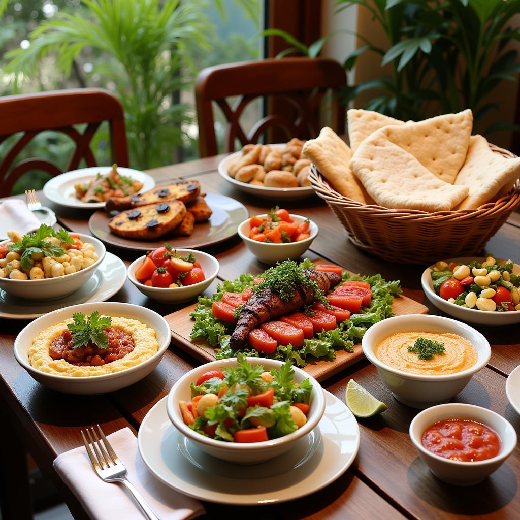 A colorful spread of Mediterranean dishes