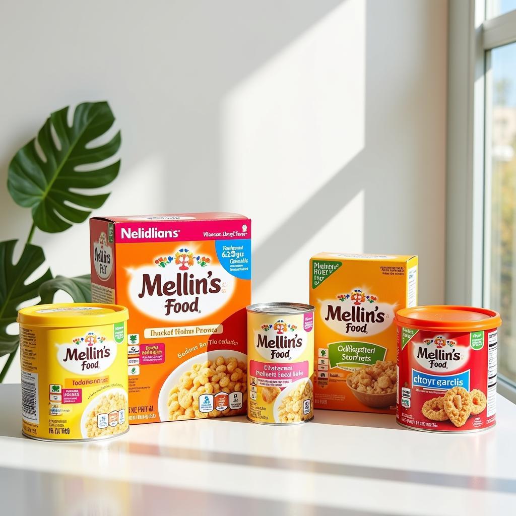  Assortment of contemporary Mellin's Food products.