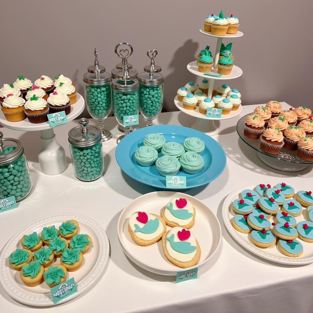 Mermaid Party Food Labels on Dessert Table