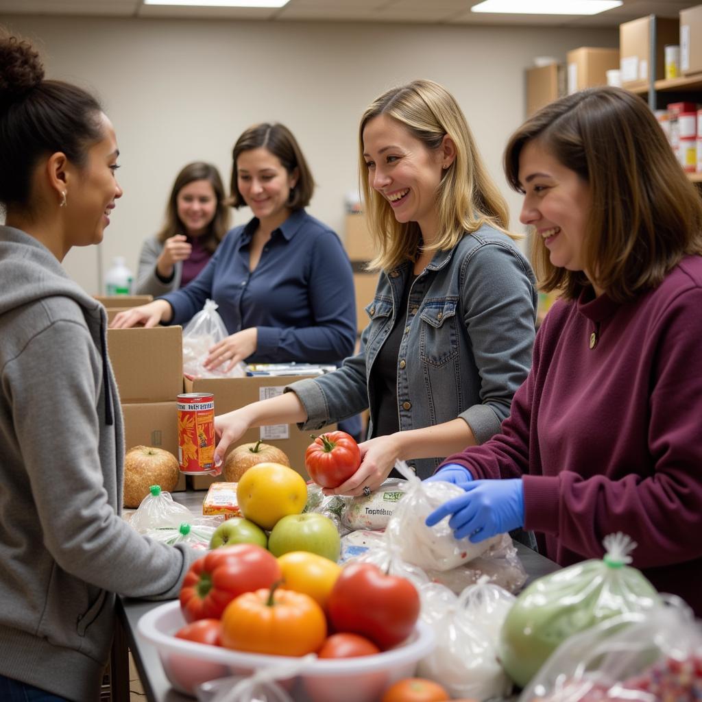 Volunteers at Mesa Outreach Food Pantry assist families with choosing food