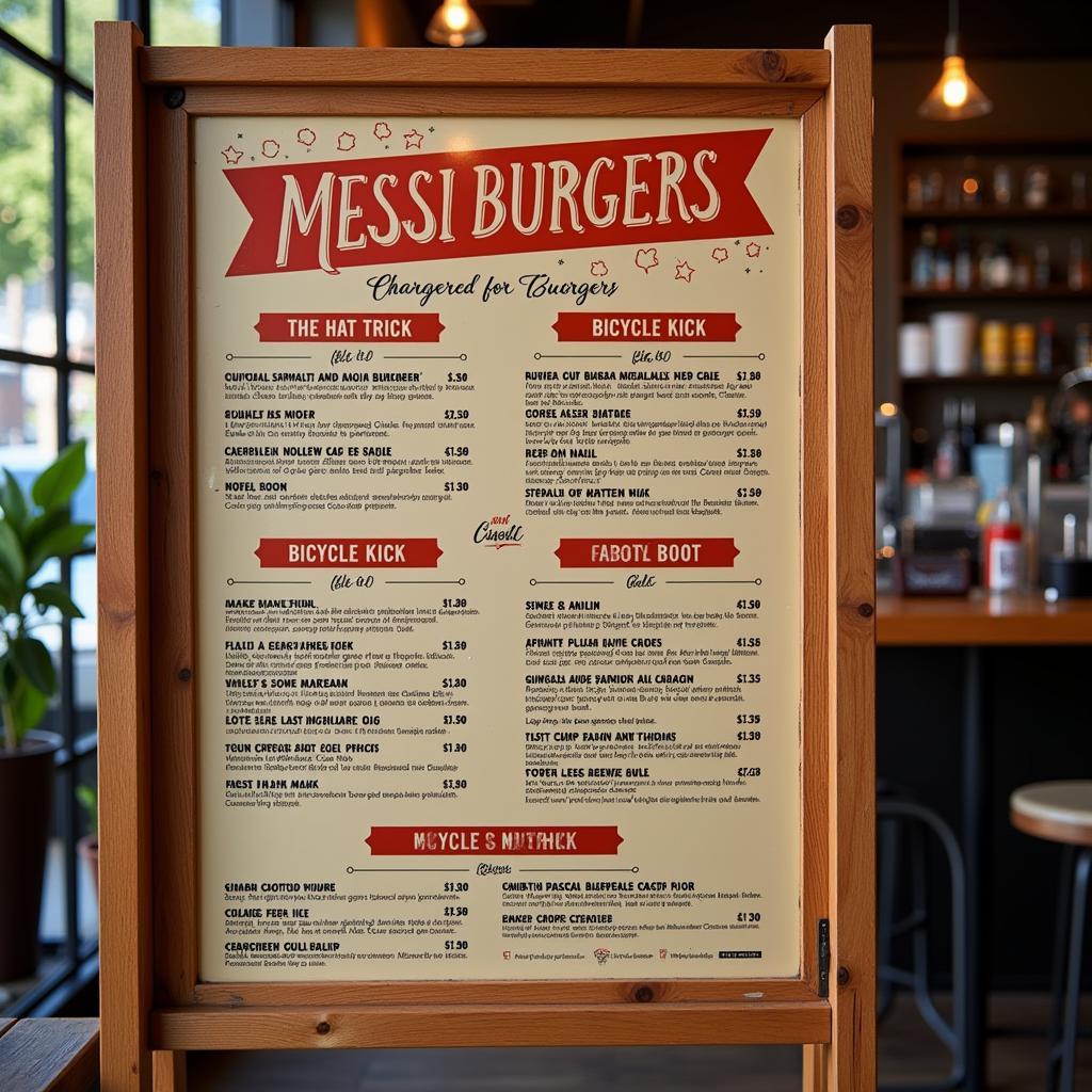 Messi Burgers Menu