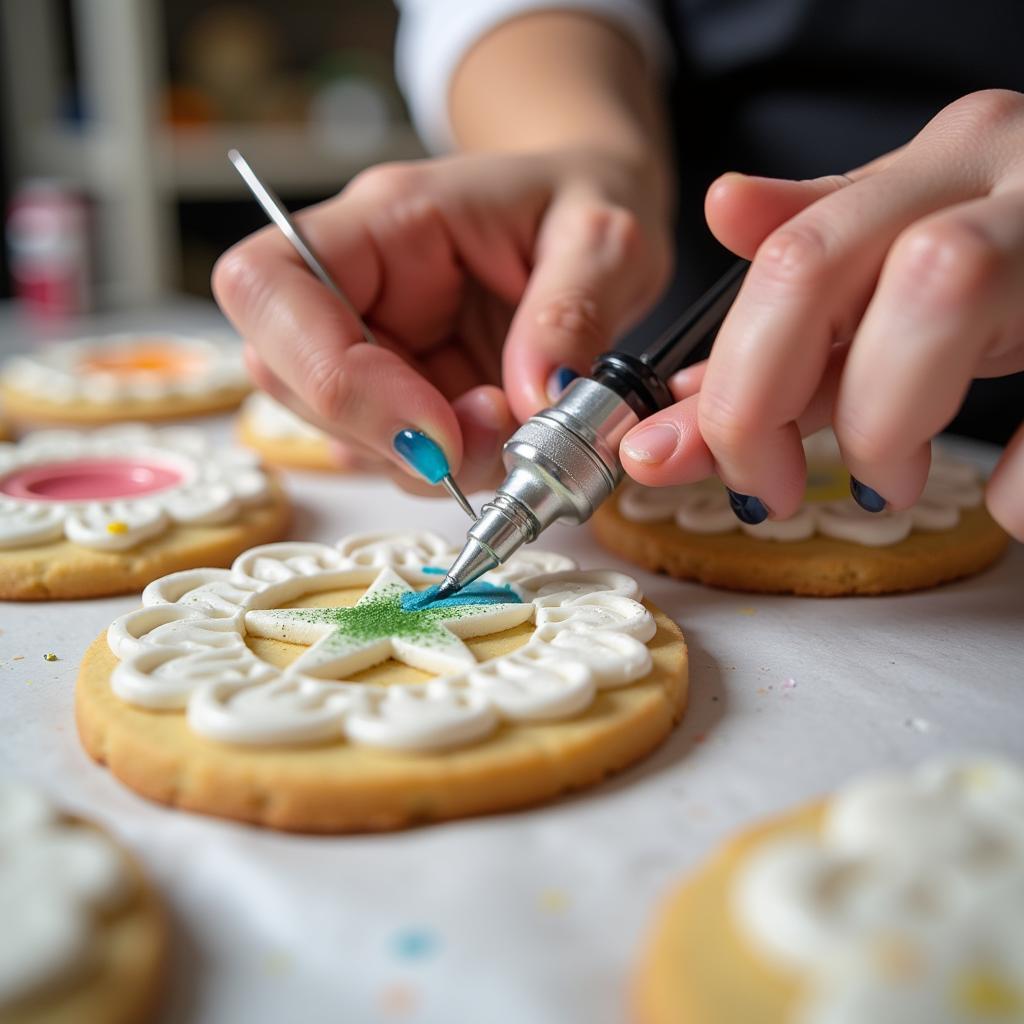 Applying Metallic Food Coloring Gel on Cookies