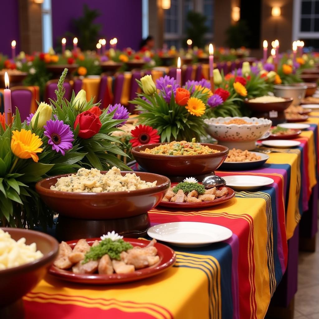 A beautifully arranged buffet table with Mexican food catering.