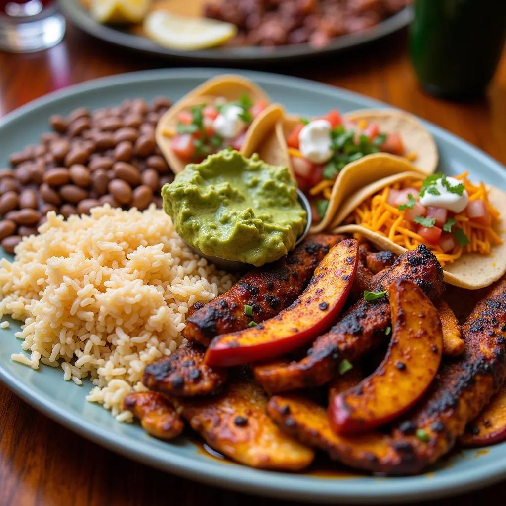 Colorful platter of various Mexican dishes in Tahoe City