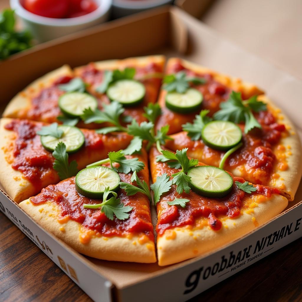 A delicious-looking Gordon Food Service Mexican Pizza, ready to be baked.