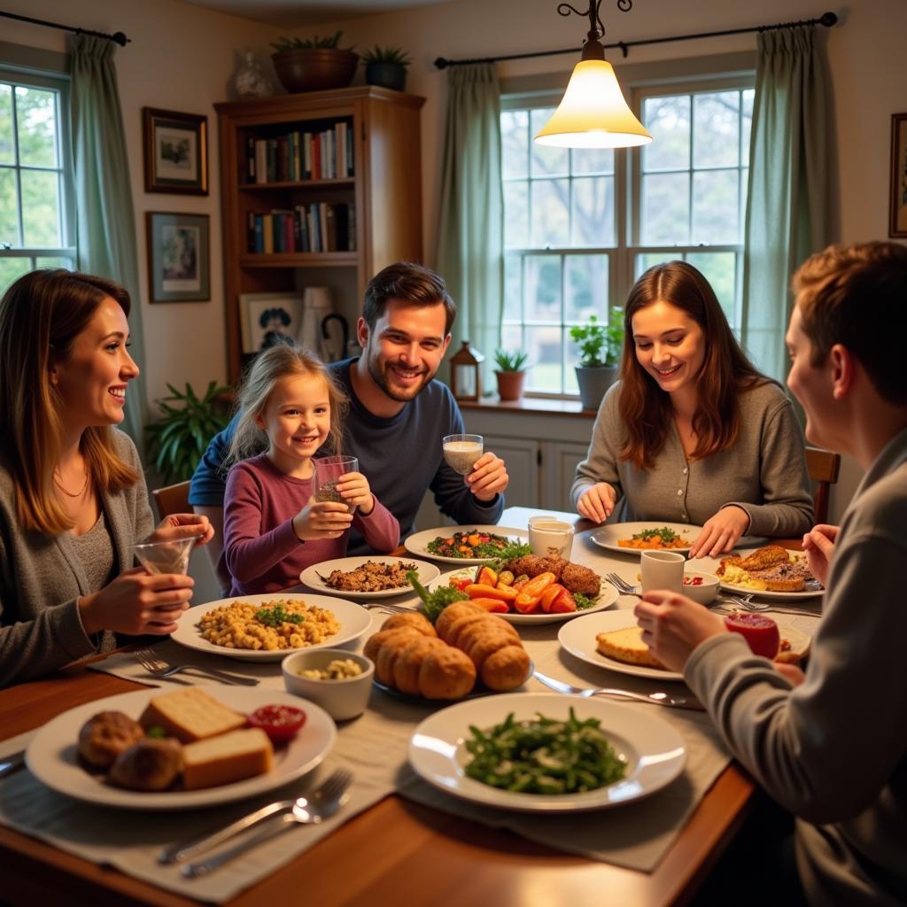 A family enjoying a healthy meal prepared with fresh, local ingredients in their Michigan home