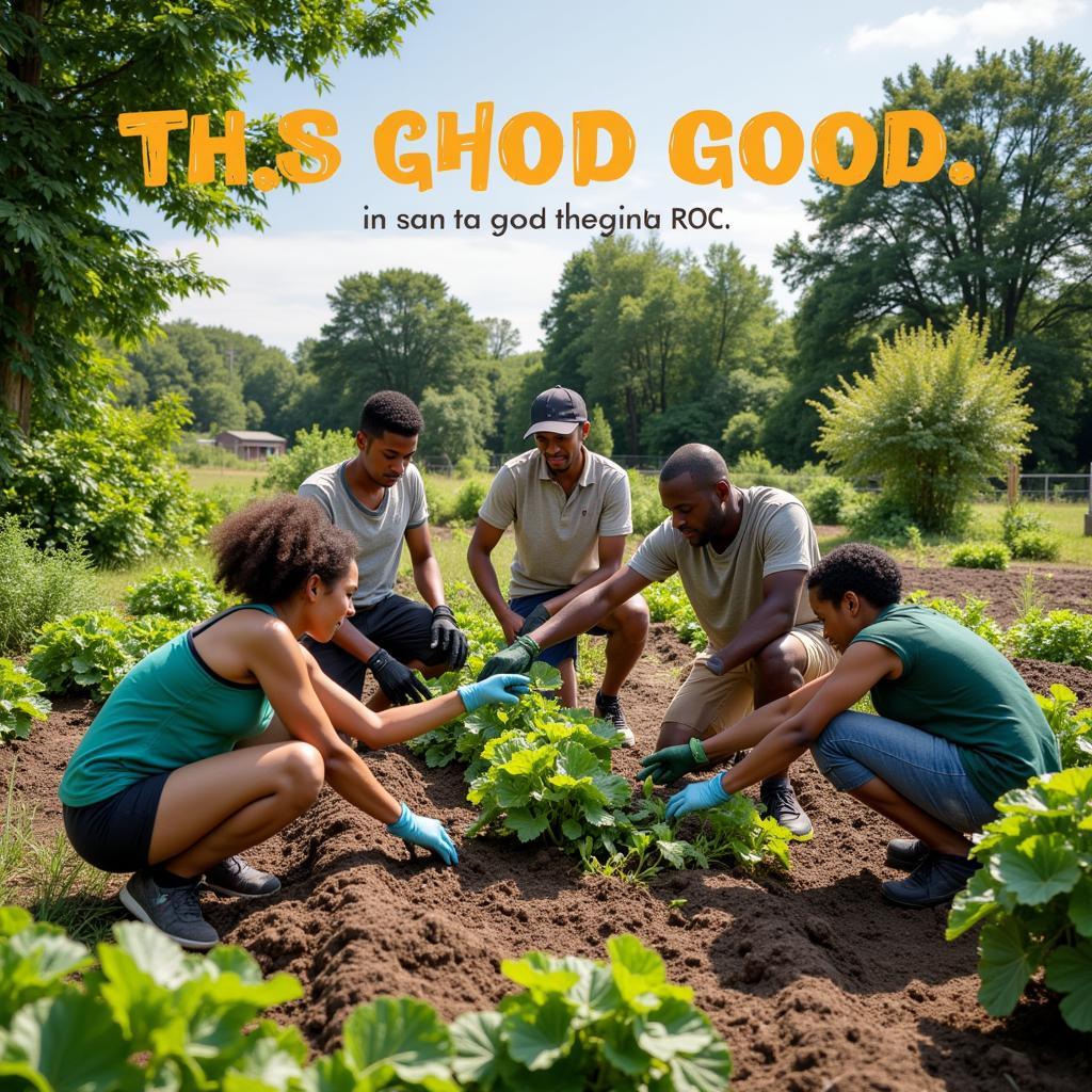 Community members tending to a thriving community garden in Michigan