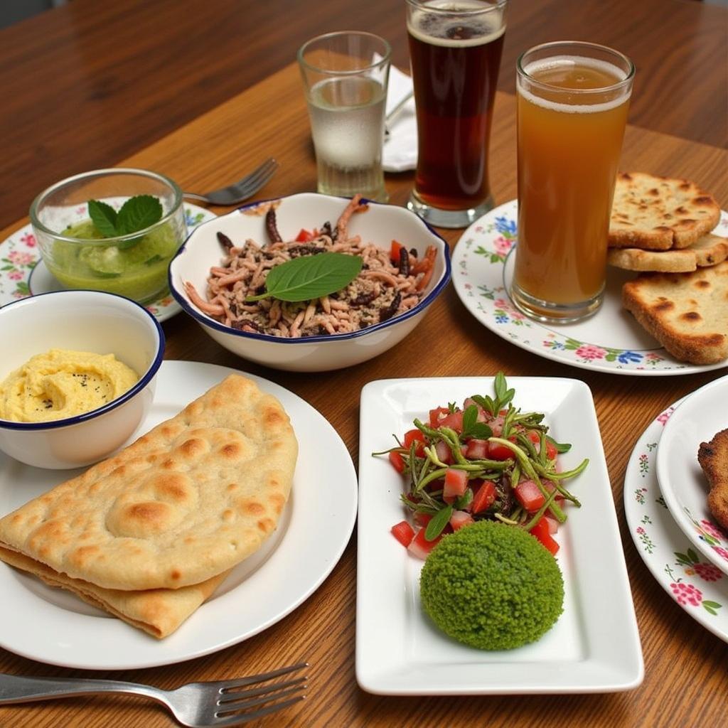 An Assortment of Middle Eastern Grill Sides and Drinks