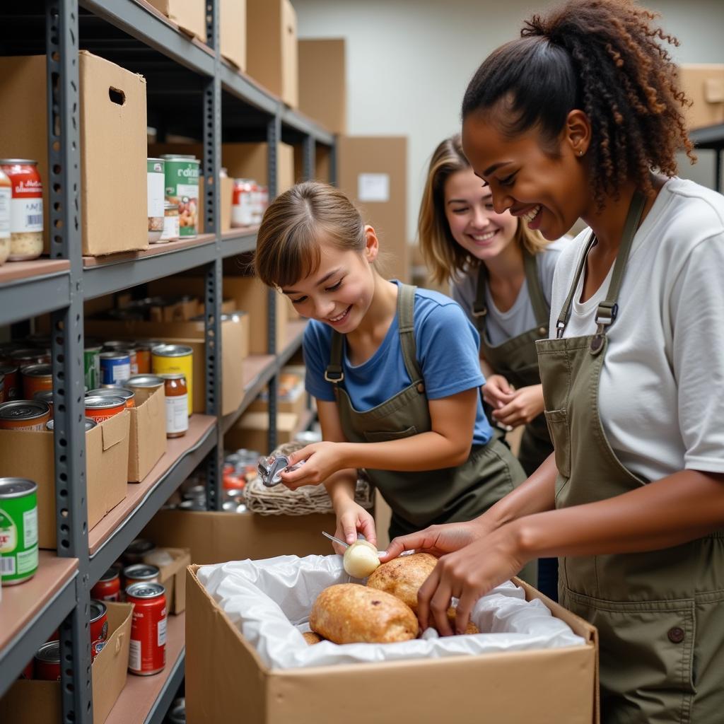 Volunteers Organizing Food at the Middleboro Food Pantry