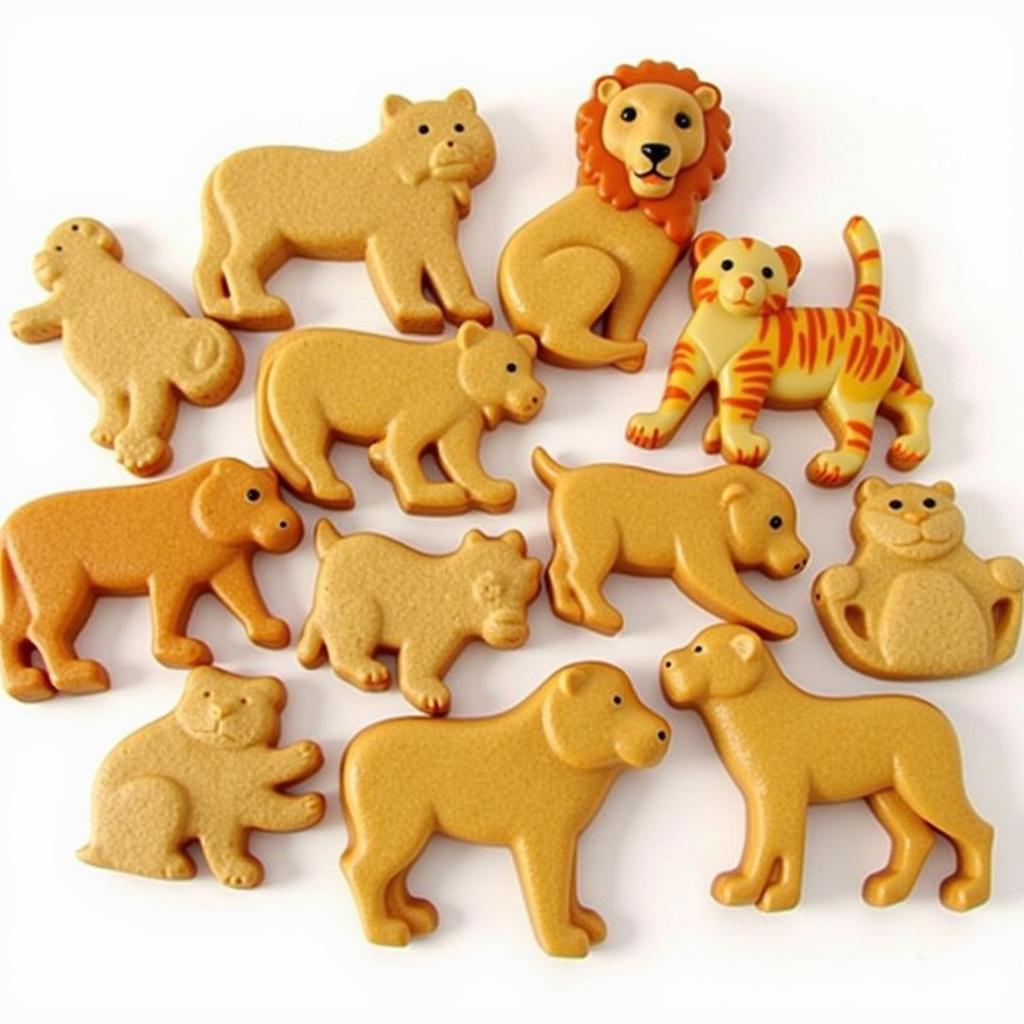 A selection of different animal shapes found in a box of E S Foods Mini Animal Grahams