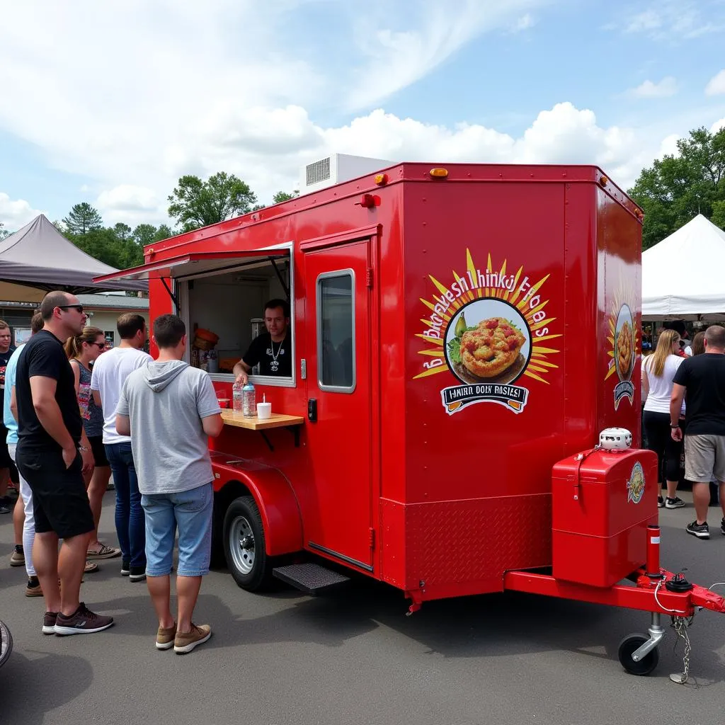 Mini Food Trailer Serving Customers at a Festival