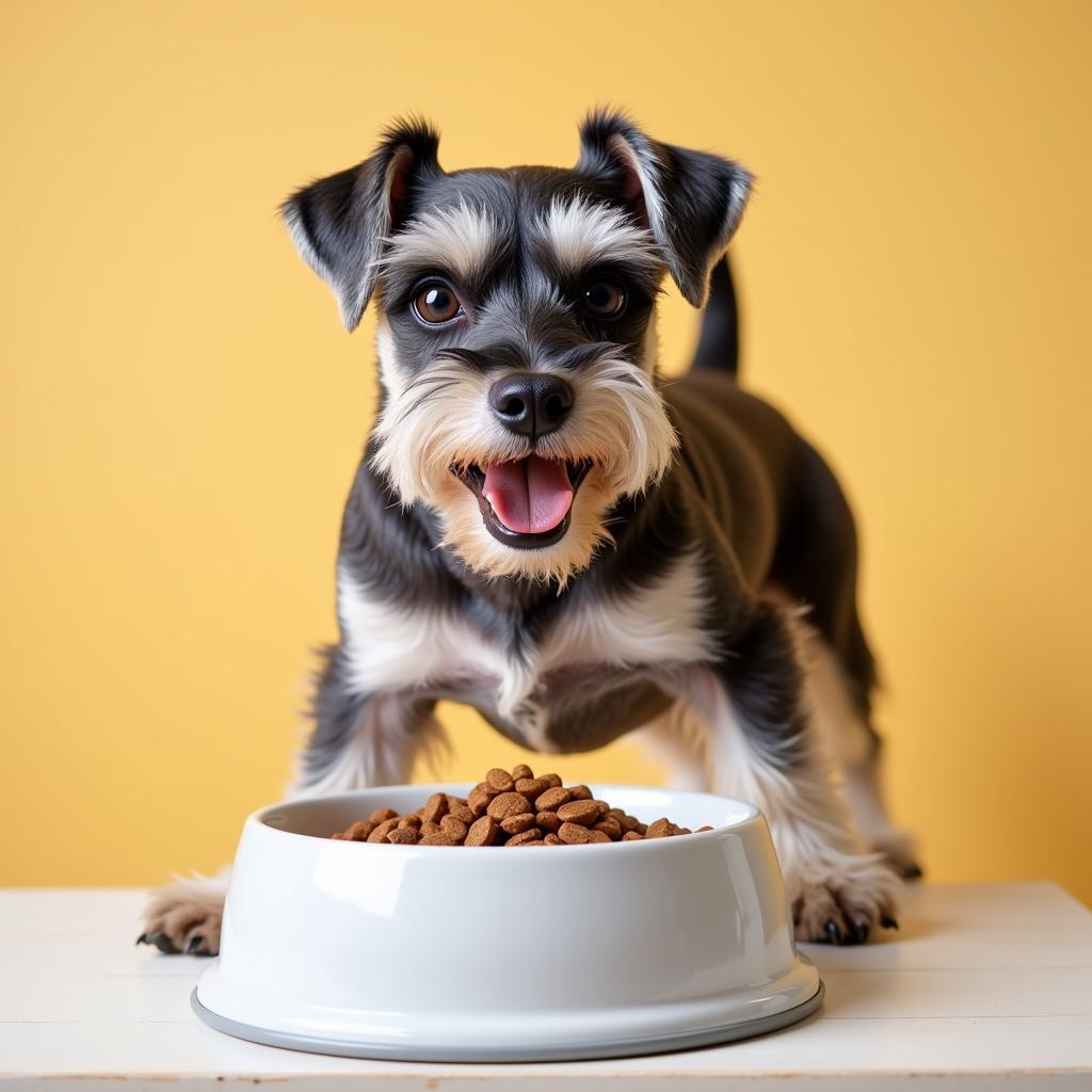 Miniature Schnauzer Enjoying a Meal