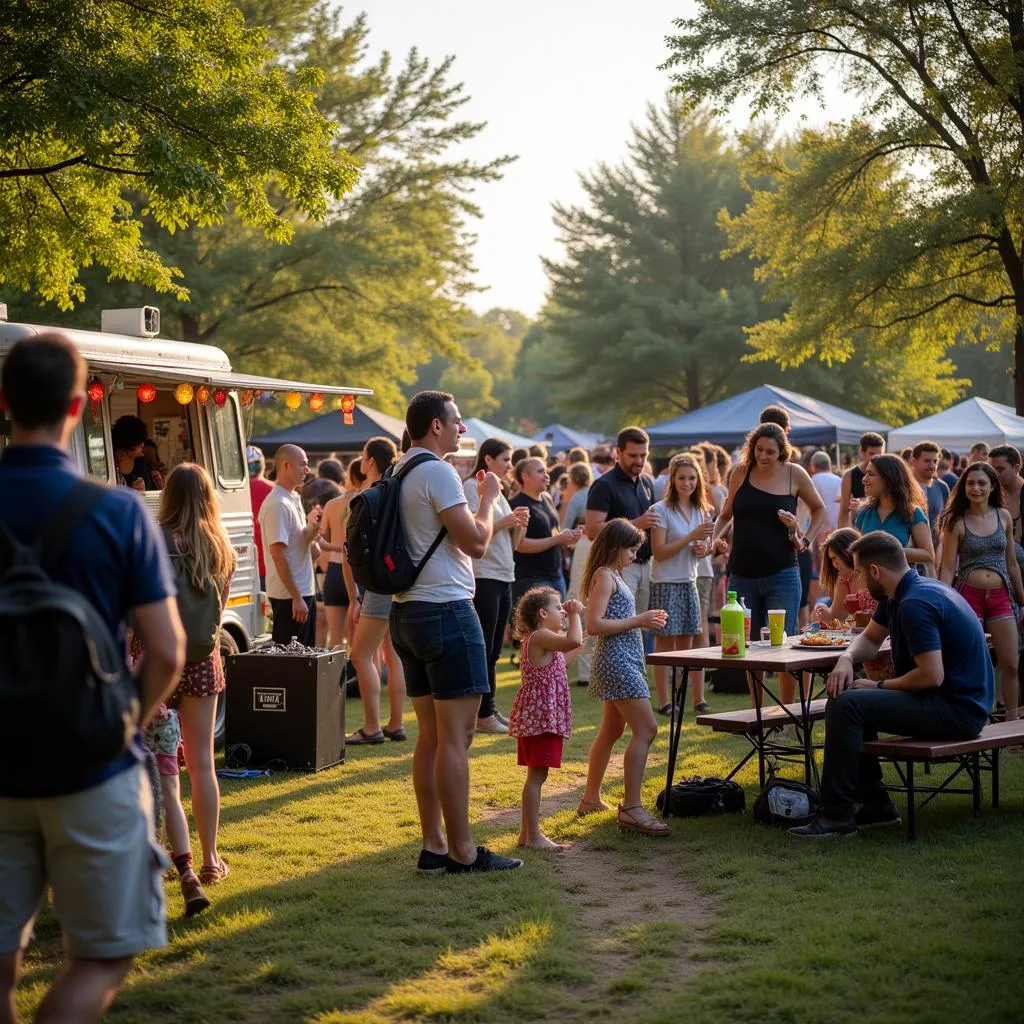 Lively atmosphere at a food truck festival in Minneapolis