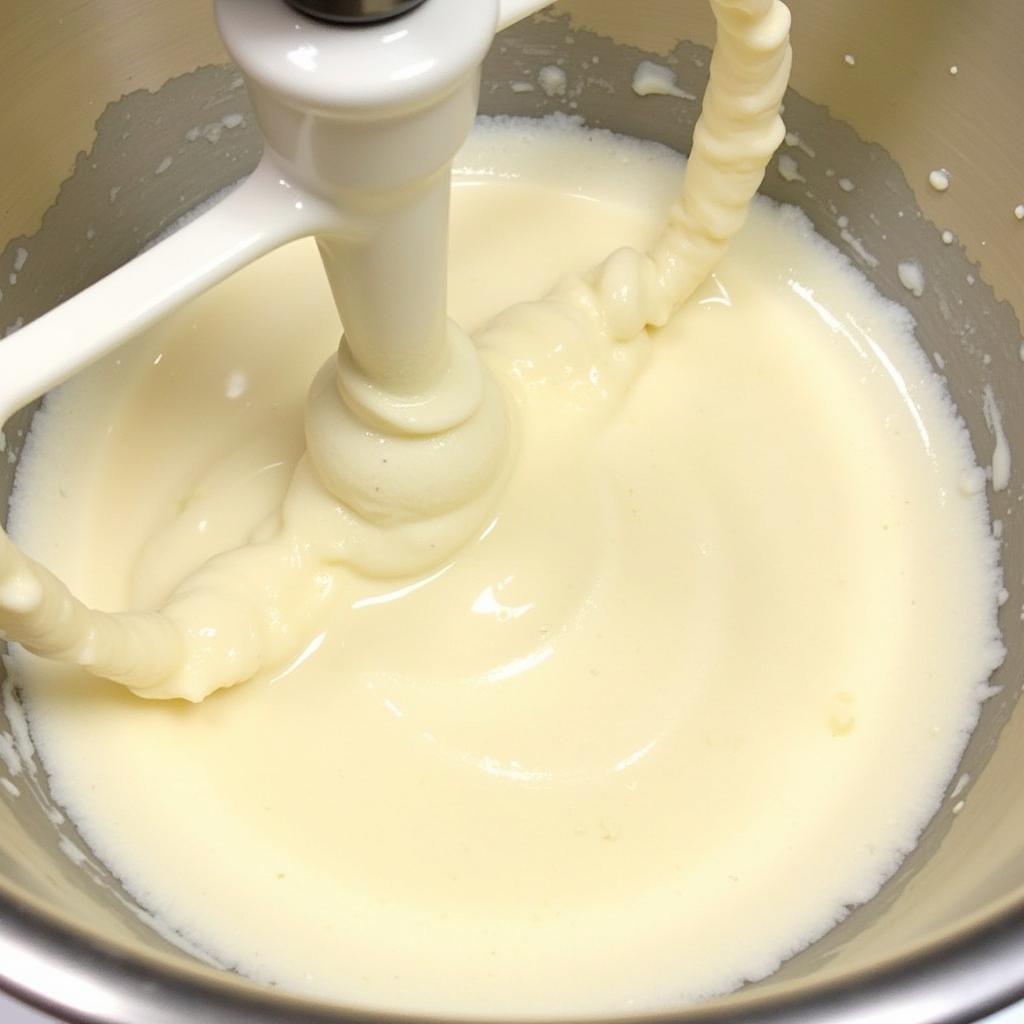 Mixing angel food cake batter in a bowl