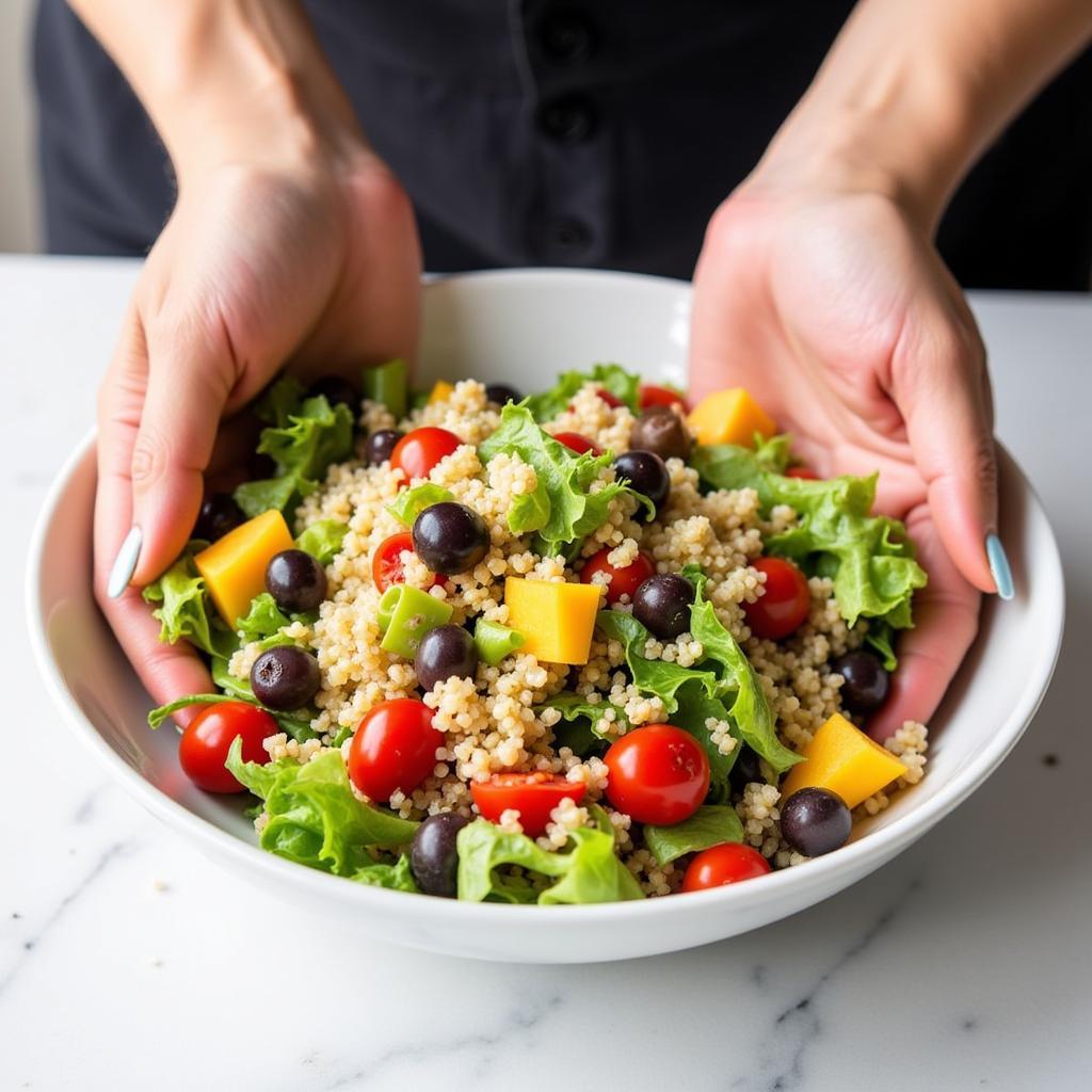 Gently Combining the California Quinoa Salad