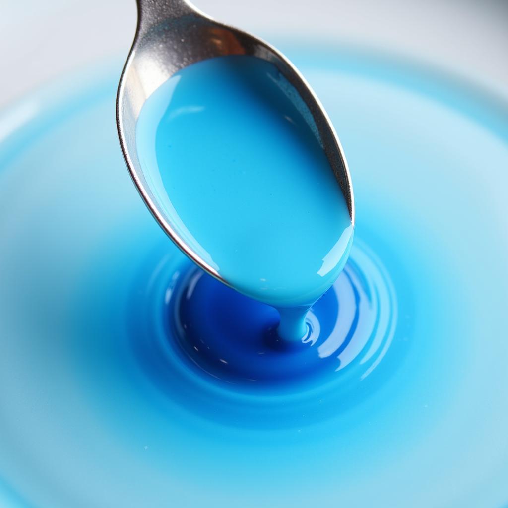 Dissolving a blue food dye tablet in a spoon of water