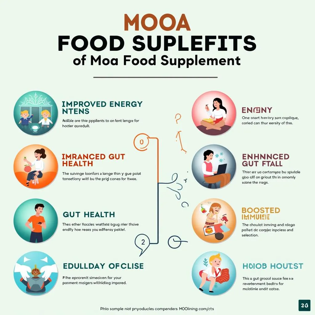 Moa Food Supplement Benefits: A visual representation of the potential benefits, such as increased energy, improved gut health, and stronger immunity.