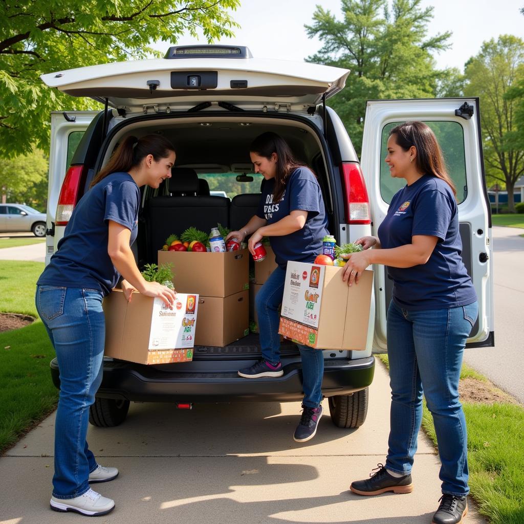 Volunteers distributing food at a mobile pantry in Buffalo, NY