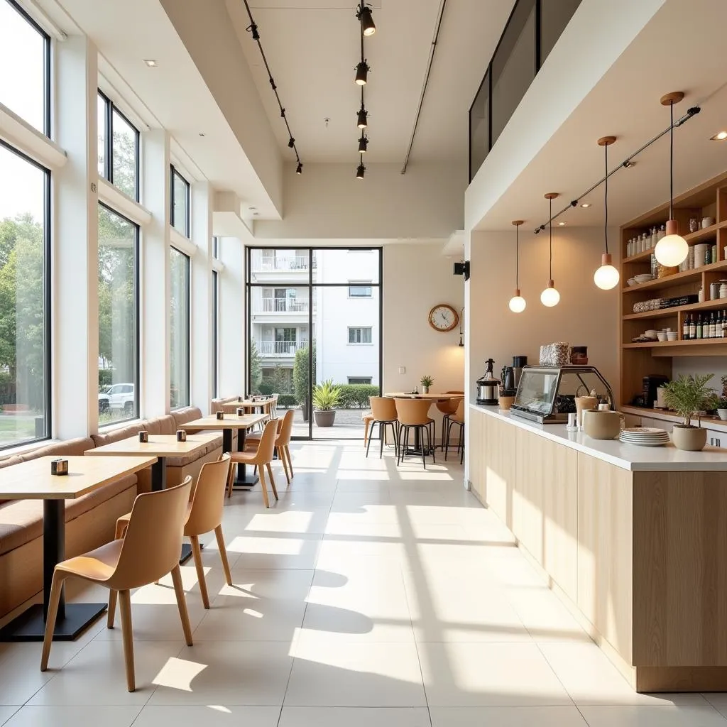 Modern Cafe Interior with Minimalist Design