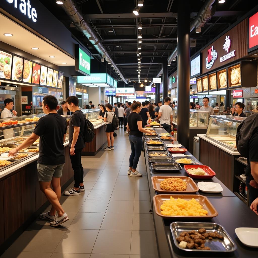 Modern Food Court with Various Trays