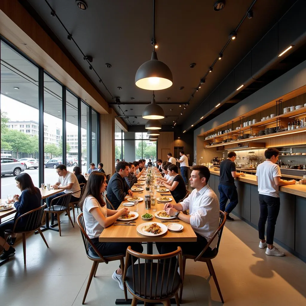 Interior of a modern Osborn restaurant with minimalist decor