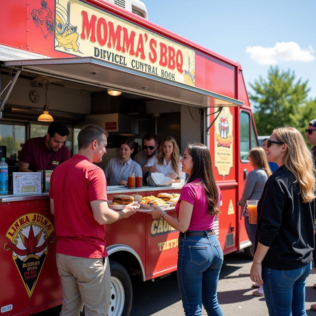 Momma's BBQ Food Truck Serving Customers