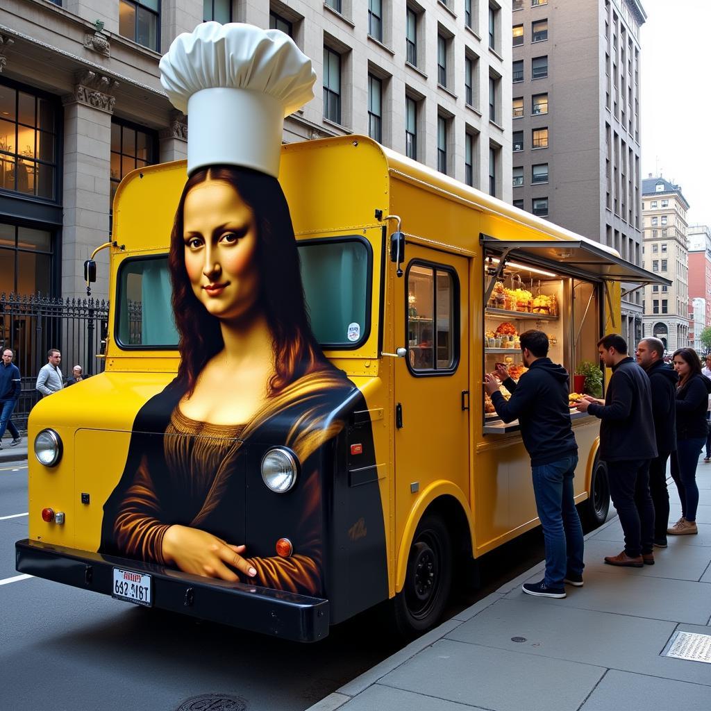 Mona Lisa food truck parked on a bustling city street