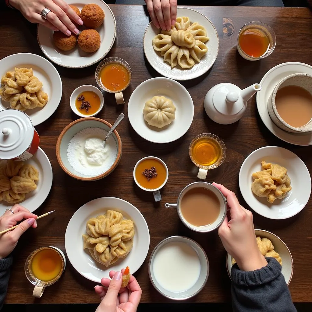 A traditional Mongolian breakfast spread