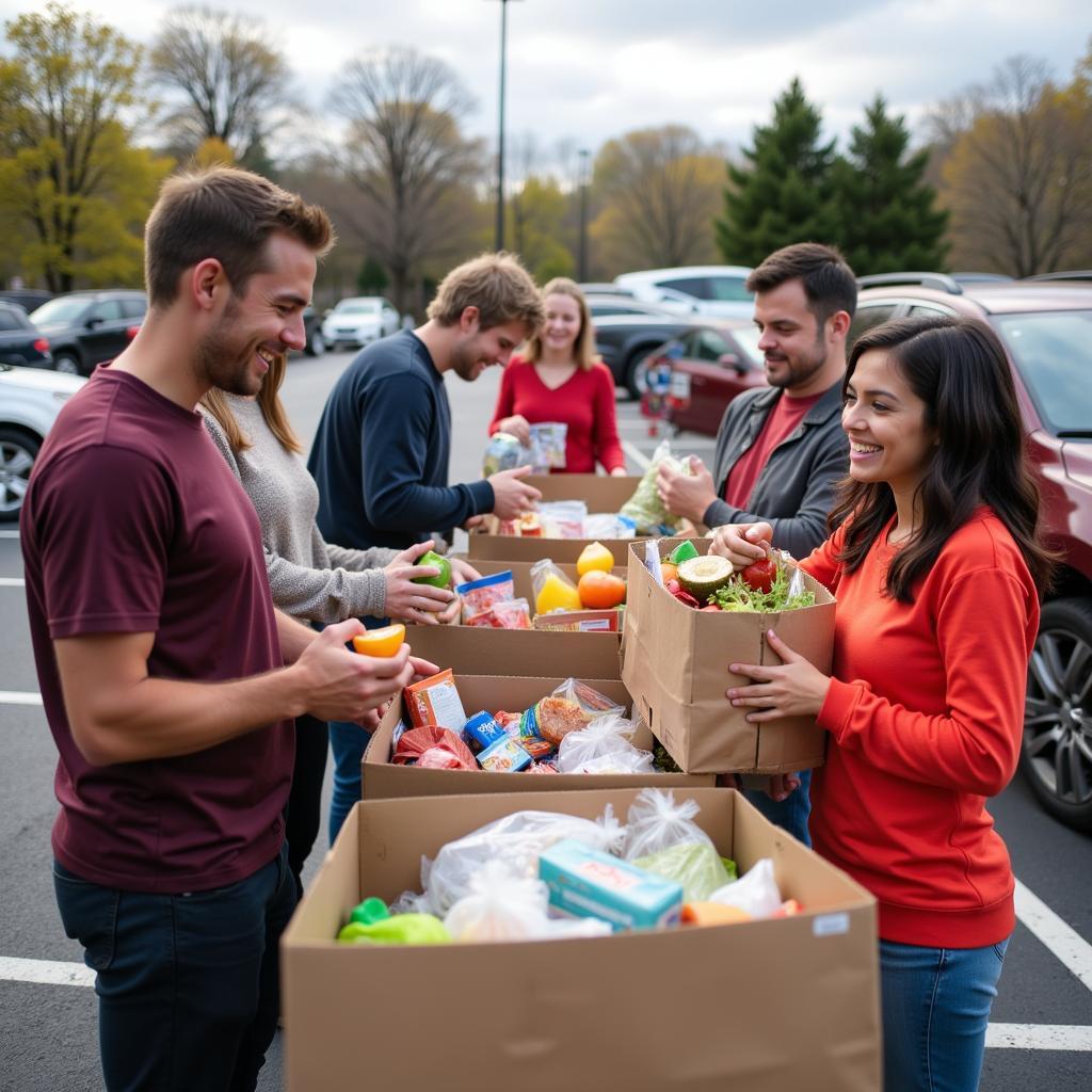 Community members participating in a food drive in Mooresville