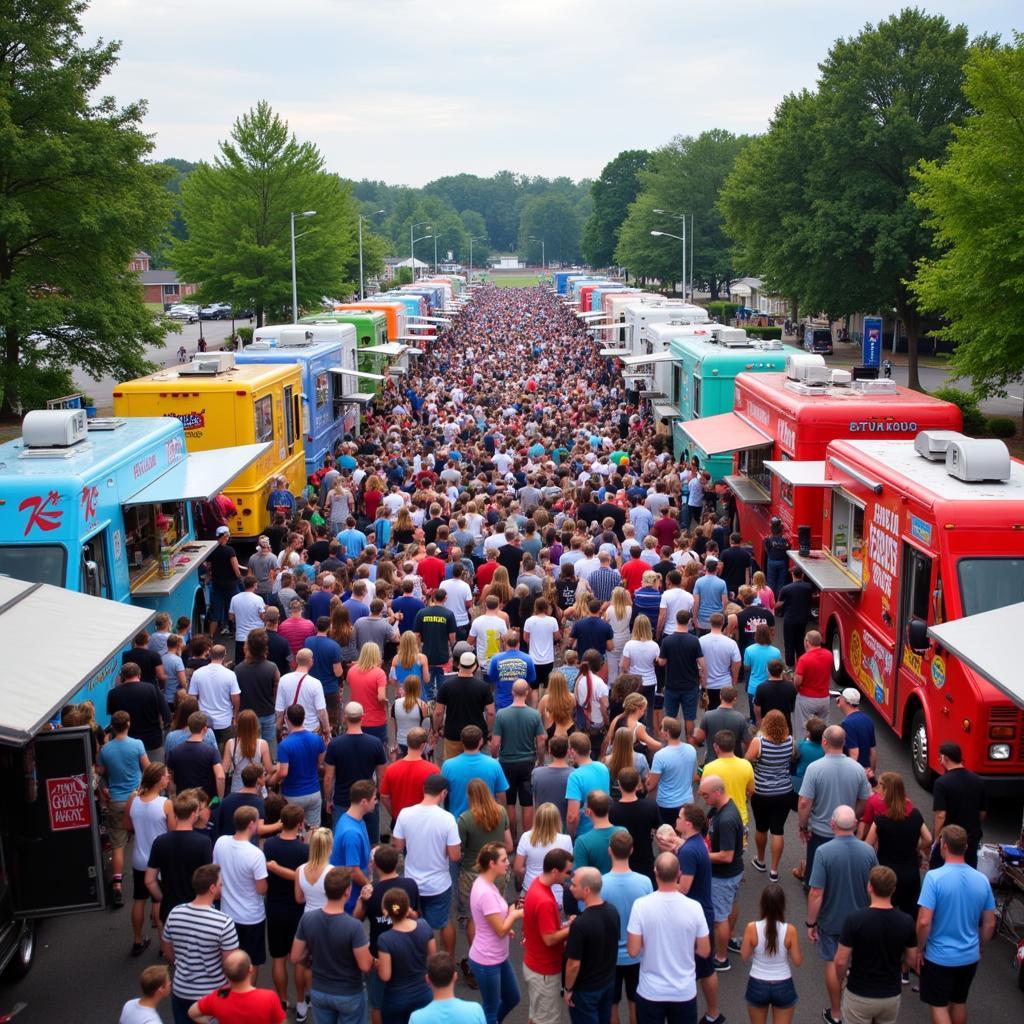 A lively crowd enjoying the Mooresville Food Truck Festival