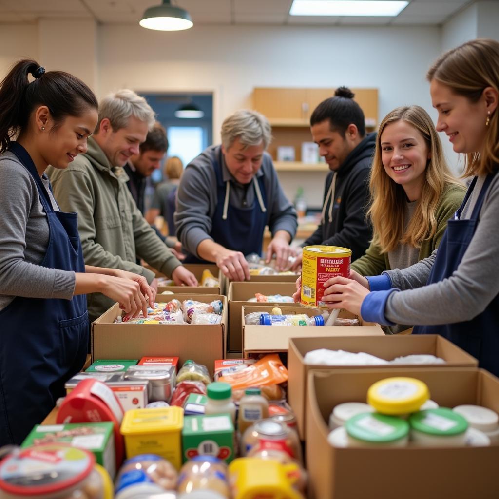 Volunteers at Morgan County Food Pantry sorting donations