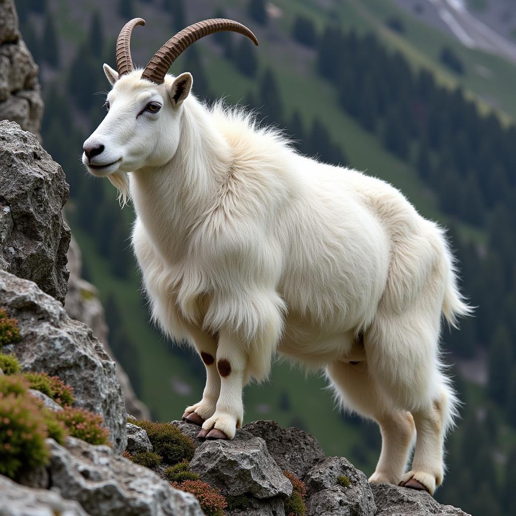 Mountain Goat Perched on a Steep Cliff