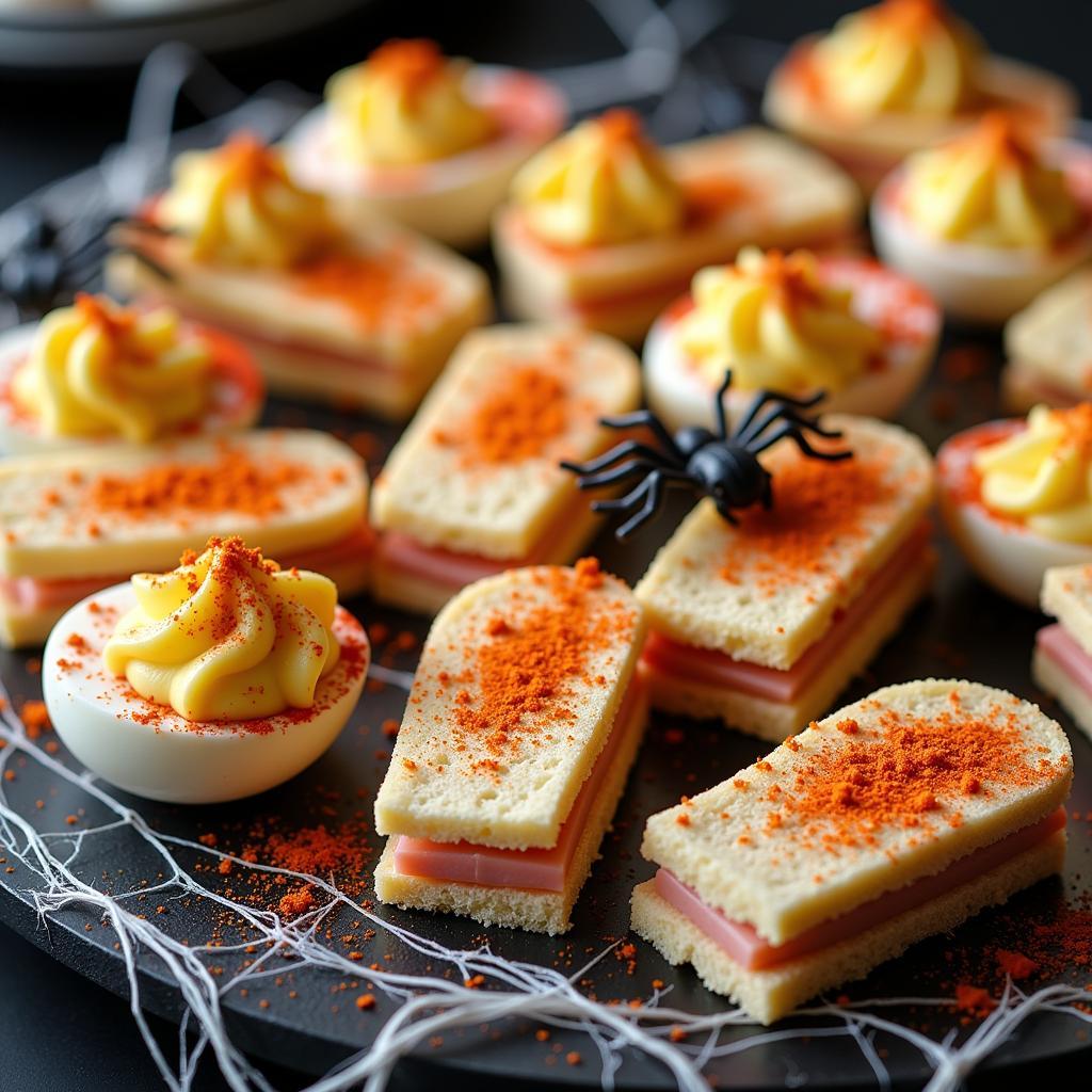 Murder Mystery Appetizers: Bloody Deviled Eggs and Coffin Sandwiches