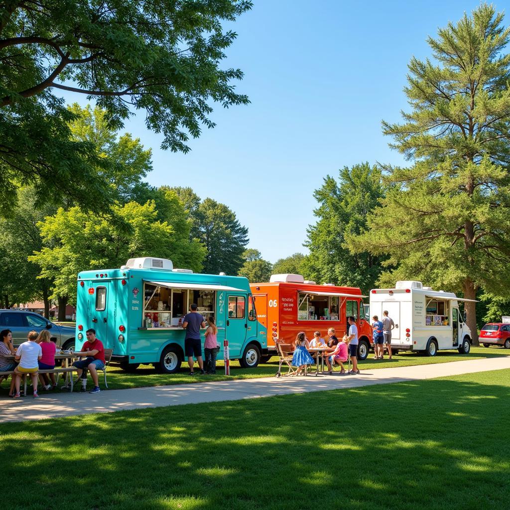 Food trucks parked at a park in Muskegon