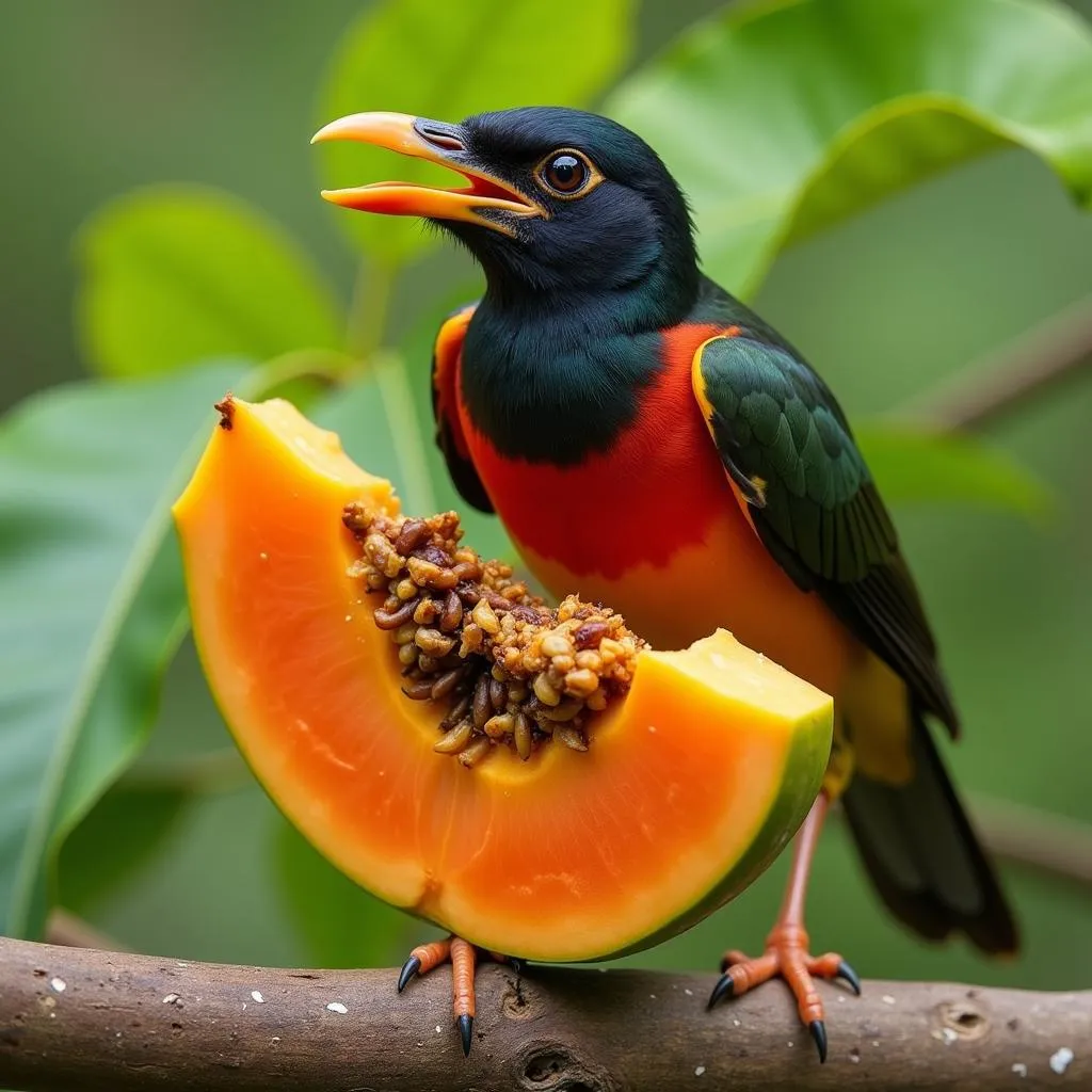 Mynah Bird Enjoying Fruit