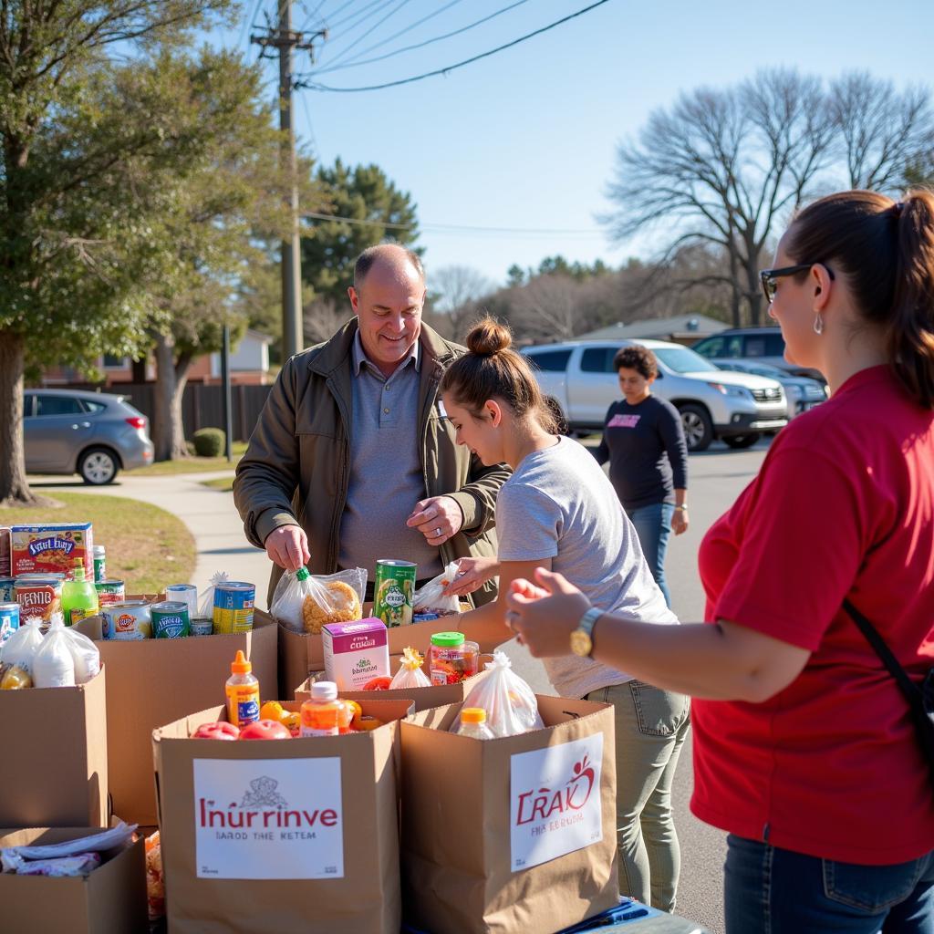 Community members participating in a food drive in Myrtle Beach