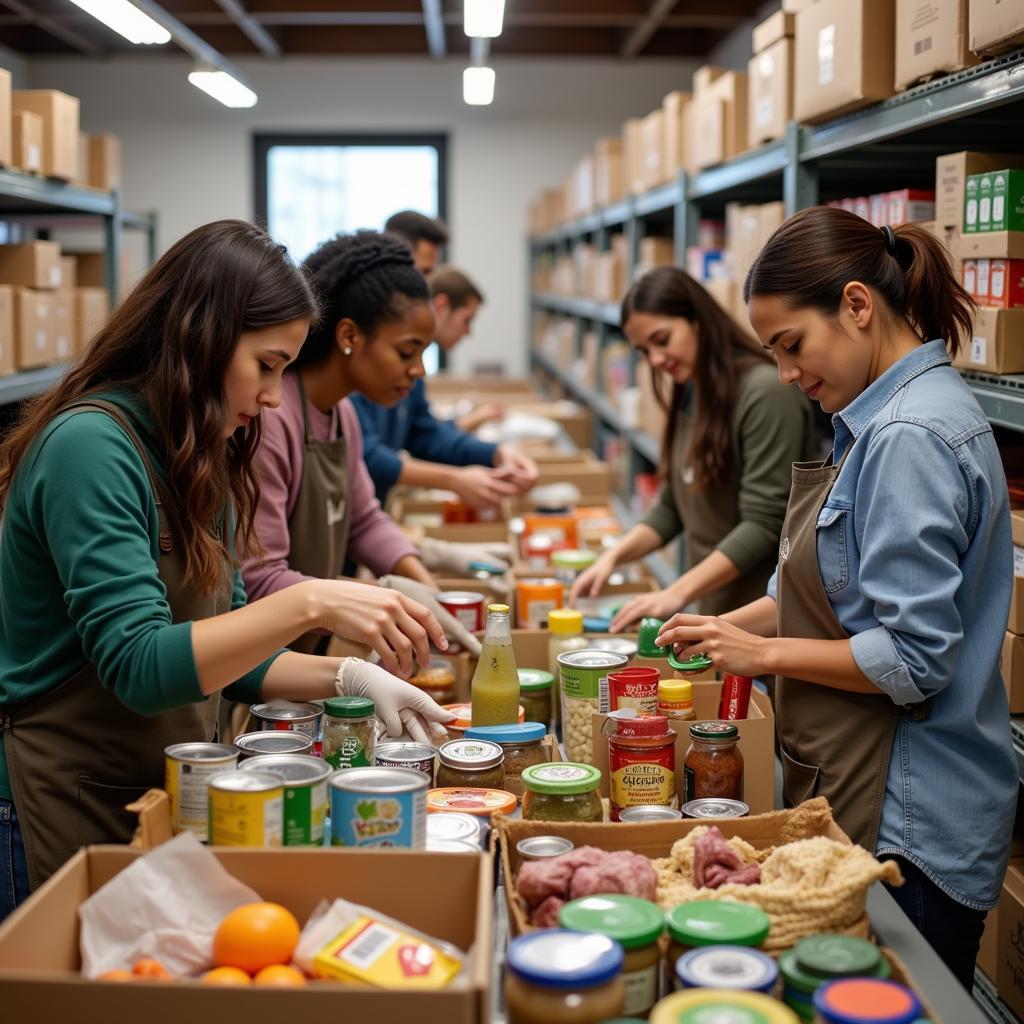 Volunteers sorting food donations at a Myrtle Beach food bank