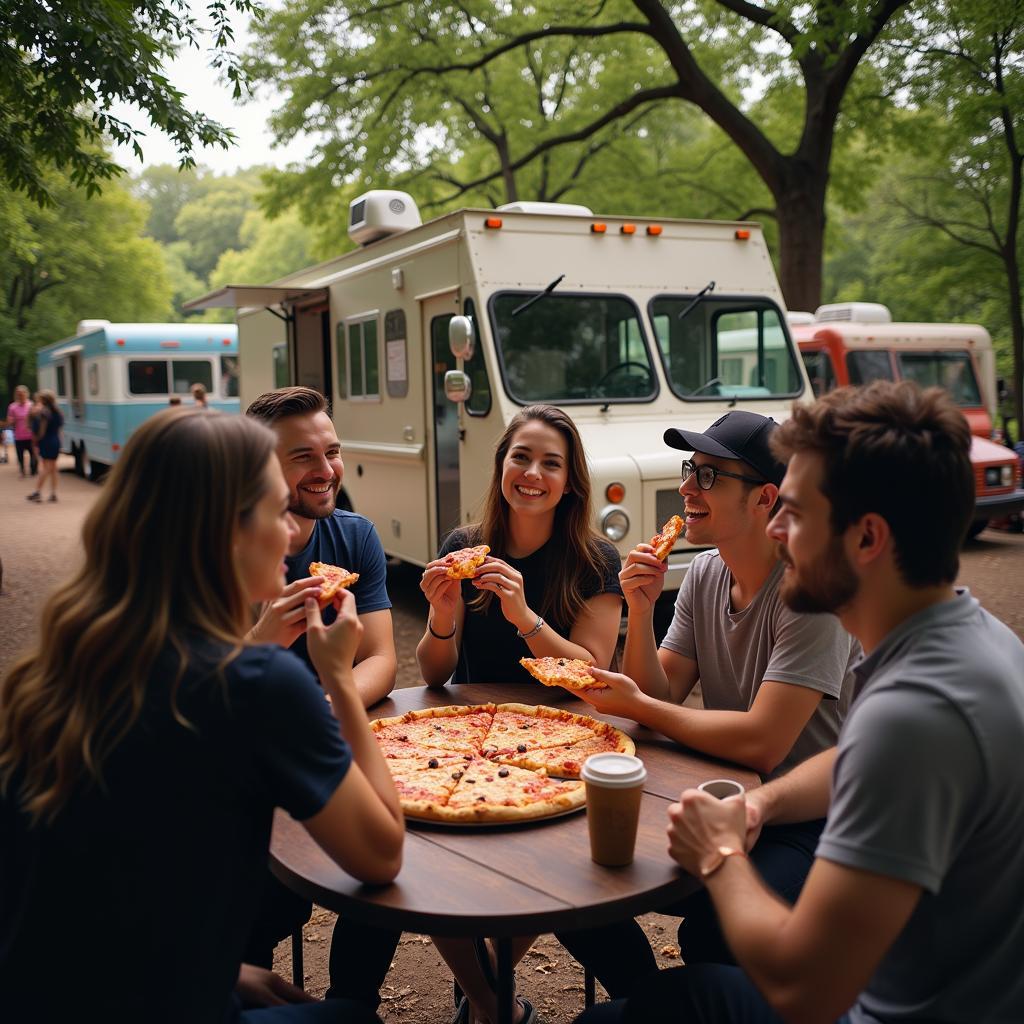 Nashville Pizza Food Truck Customers Enjoying Pizza