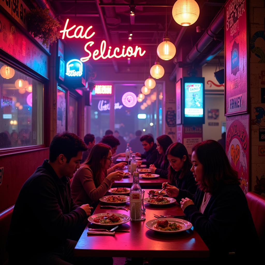 Neon Food in a Restaurant Setting